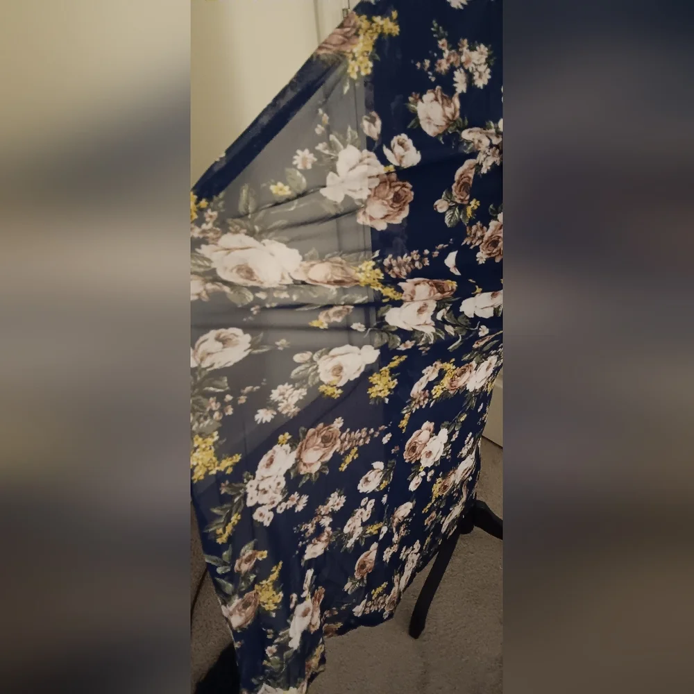 Ultra Flirt Sheer Blue Floral Kimono Duster Women's Size L New With Tags - Picture 4 of 5